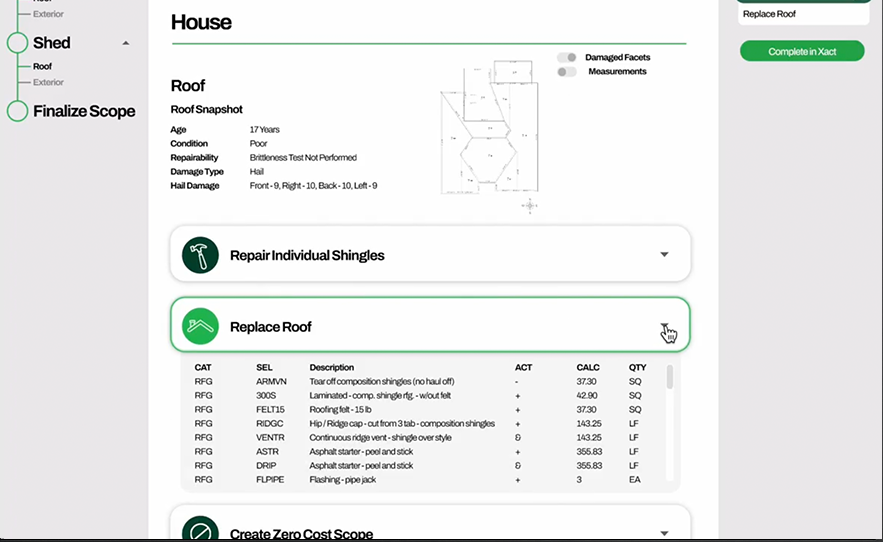 FastEstimate draft estimate screen